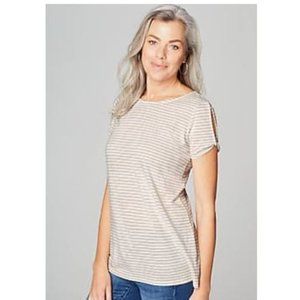 Linen Striped Top J Jill Twist Sleeve White Cream